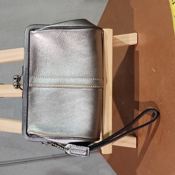 Coach Bags Coach Silver Metallic Kissing Lock Wristlet Poshmark